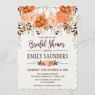 Invitation Fête de la mariée florale d'automne de Boho