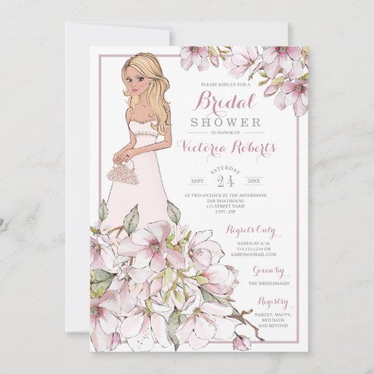 Invitation Fête de la mariée florale de jeune mariée blonde (Devant)