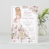 Invitation Fête de la mariée florale de jeune mariée blonde (Debout devant)