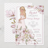 Invitation Fête de la mariée florale de jeune mariée blonde (Devant / Derrière)