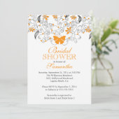 Invitation Fête de la mariée florale de papillon assez orange (Debout devant)