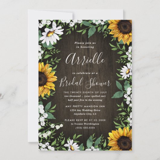 Invitation Fête de la mariée florale de pays rustique de (Devant)
