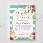 Invitation Fête de la mariée florale de rose blanc turquoise (Devant)