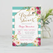 Invitation Fête de la mariée florale de rose blanc turquoise (Debout devant)