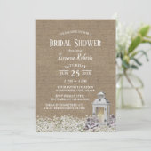 Invitation Fête de la mariée florale de toile de jute de pays (Debout devant)