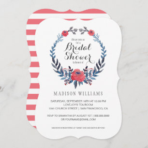 Invitation Fête de la mariée florale des roses rouges  