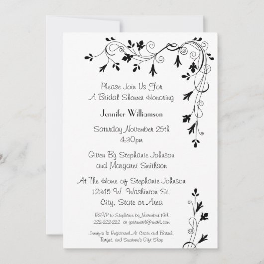 Invitation Fête de la mariée florale élégante simple de motif (Devant)