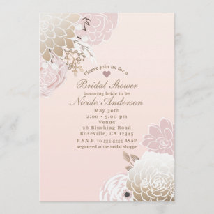 Invitation Fête de la mariée florale moderne vintage de rose