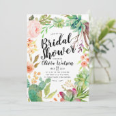 Invitation Fête de la mariée florale succulente de cactus (Debout devant)
