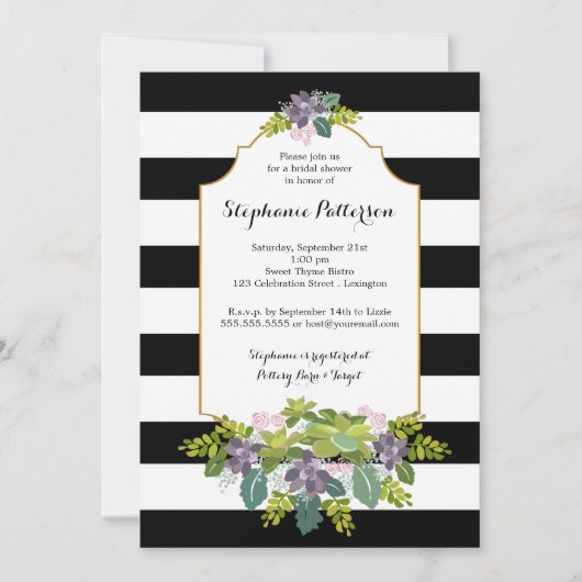 Invitation Fête de la mariée florale succulente douce de (Devant)