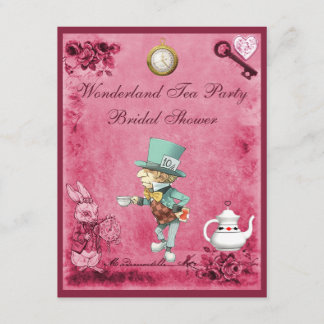 Invitation Fête de la mariée folle rose de thé du pays des