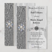 Invitation Fête de la mariée huile d'argent, soie blanche et (Devant / Derrière)