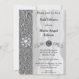 Invitation Fête de la mariée huile d'argent, soie blanche et