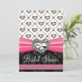 Invitation Fête de la mariée Invitat de coeur de diamant noir (Debout devant)