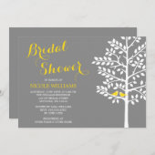 Invitation Fête de la mariée jaune et grise d'inséparables (Devant / Derrière)