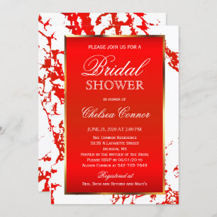 Invitation Fête de la mariée - marbre rouge lumineux, blanc