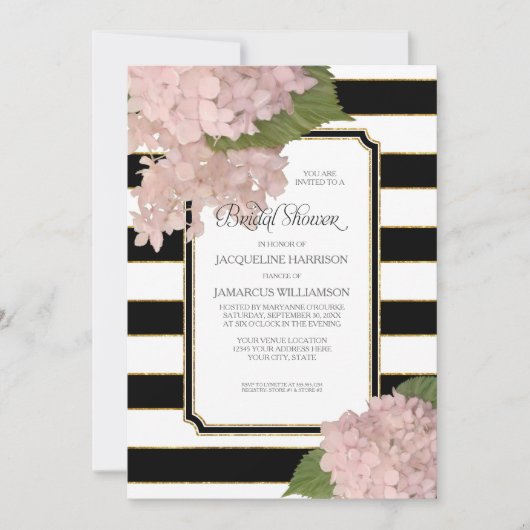 Invitation Fête de la mariée moderne chique d'hortensia rose (Devant)