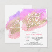 Invitation Fête de la mariée moderne de pourpre de rose d'or (Devant / Derrière)