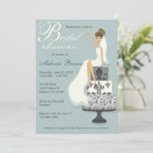 Invitation Fête de la mariée moderne turquoise chic de (Debout devant)