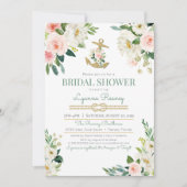 Invitation Fête de la mariée nautique de roses floraux (Devant)