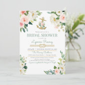 Invitation Fête de la mariée nautique de roses floraux (Debout devant)