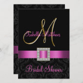 Invitation Fête de la mariée noire rose d'initiale d'or de (Devant / Derrière)