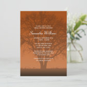 Invitation Fête de la mariée orange rustique de chêne (Debout devant)