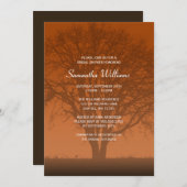 Invitation Fête de la mariée orange rustique de chêne (Devant / Derrière)