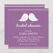 Invitation Fête de la mariée pourpre avec les inséparables (Devant / Derrière)