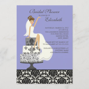 Invitation Fête de la mariée pourpre de jeune mariée de brune