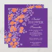 Invitation Fête de la mariée pourpre de jolie fleur et orange (Devant / Derrière)