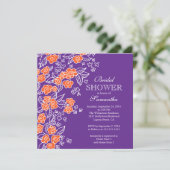 Invitation Fête de la mariée pourpre de jolie fleur et orange (Debout devant)