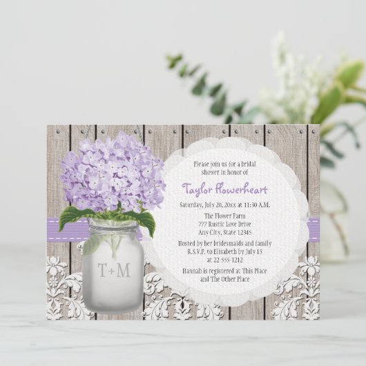 Invitation Fête de la mariée pourpre de pot de maçon de (Debout devant)