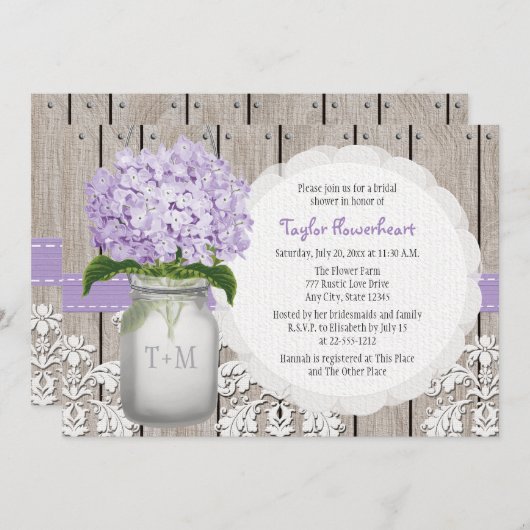 Invitation Fête de la mariée pourpre de pot de maçon de (Devant / Derrière)