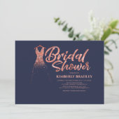 Invitation Fête de la mariée rose de bleu marine de parties (Debout devant)