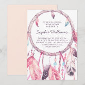 Invitation Fête de la mariée rose de Boho Dreamcatcher (Devant / Derrière)