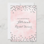 Invitation Fête de la mariée rose de confettis d'argent (Devant)