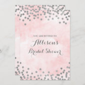 Invitation Fête de la mariée rose de confettis d'argent (Devant / Derrière)