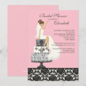 Invitation Fête de la mariée rose de jeune mariée de brune de (Devant / Derrière)