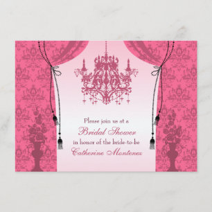 Invitation Fête de la mariée rose de rideaux en lustre et en