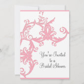 Invitation Fête de la mariée rose et grise de damassé (Dos)