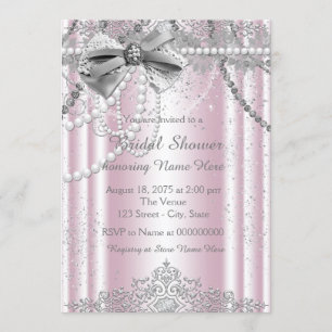 Invitation Fête de la mariée rose et grise de perle