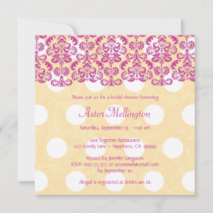 Invitation Fête de la mariée rose et jaune BR001A de dentelle