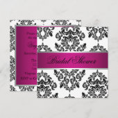 Invitation Fête de la mariée rose et noire de damassé (Devant / Derrière)