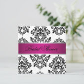 Invitation Fête de la mariée rose et noire de damassé (Debout devant)