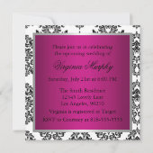 Invitation Fête de la mariée rose et noire de damassé (Dos)