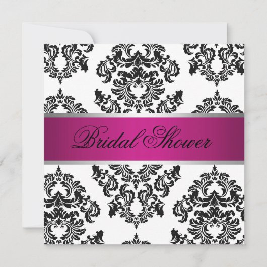 Invitation Fête de la mariée rose et noire de damassé (Devant)