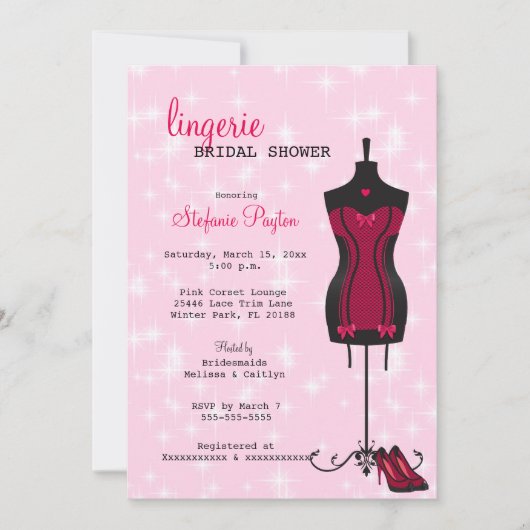 Invitation Fête de la mariée rose et noire de lingerie de (Devant)