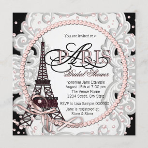Invitation Fête de la mariée rose vintage de Paris