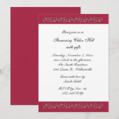 Invitation Fête de la mariée rouge de rouge et de perles (Devant / Derrière)